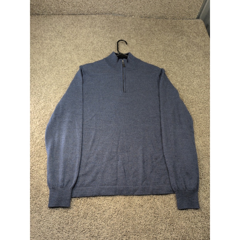 Joseph Abboud Mens XL Blue 100% Extra Fine‎ Merino Wool Quarter Zip Sweater Mock
